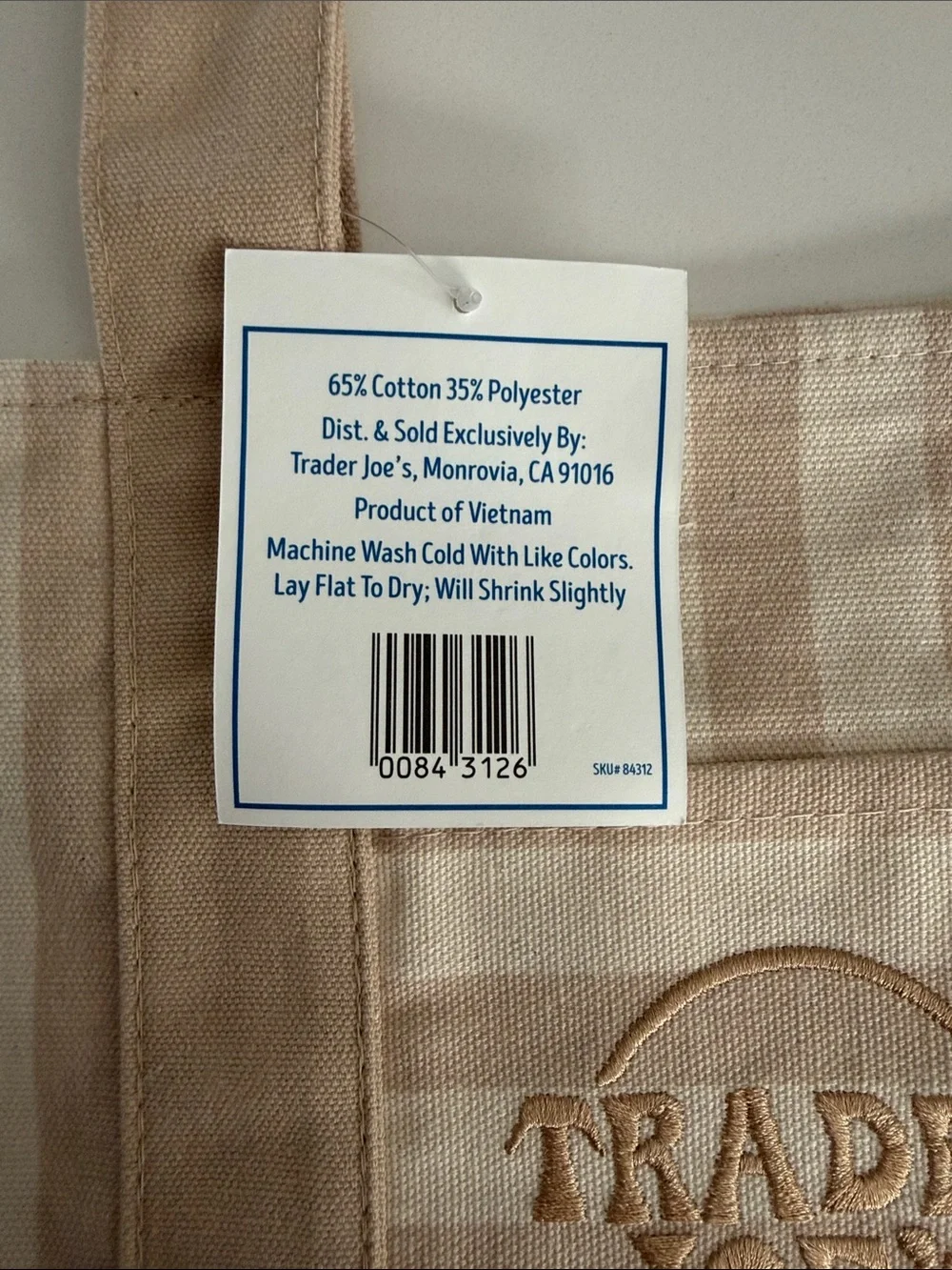 Trader Joe's Beige Striped Mini Canvas Tote - Picture 2 of 2